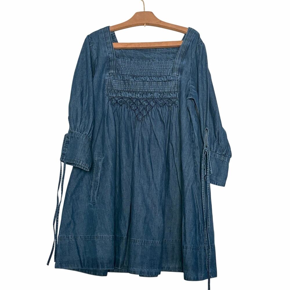 NWT Free People Sonora Denim Babydoll Mini Dress Square Neck L Midnight Rinse - Picture 4 of 12